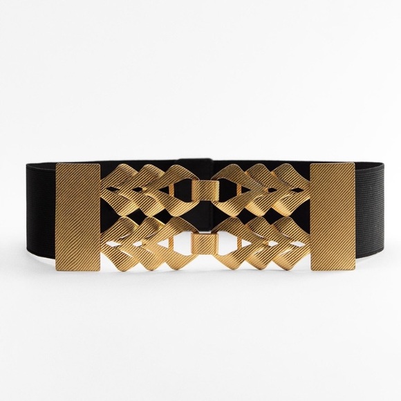 Zara Accessories Zara Gold Metal Appliqu Stretchy Elastic Belt